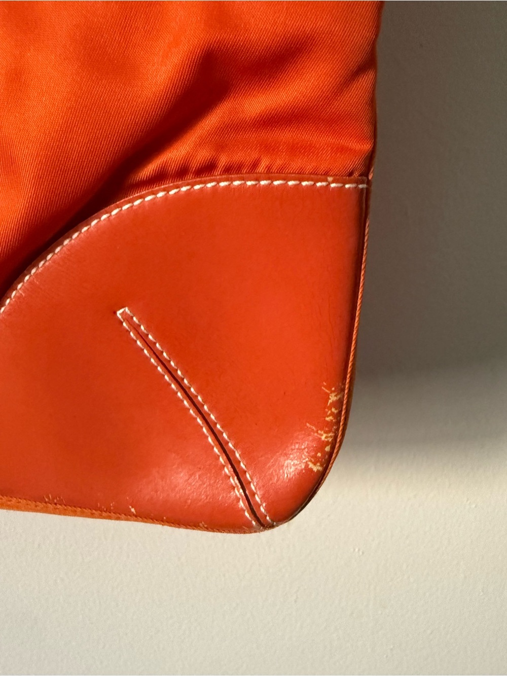 Prada Orange Nylon Tote Large Shopper Bag Leather Trim - Picture 6 of 12